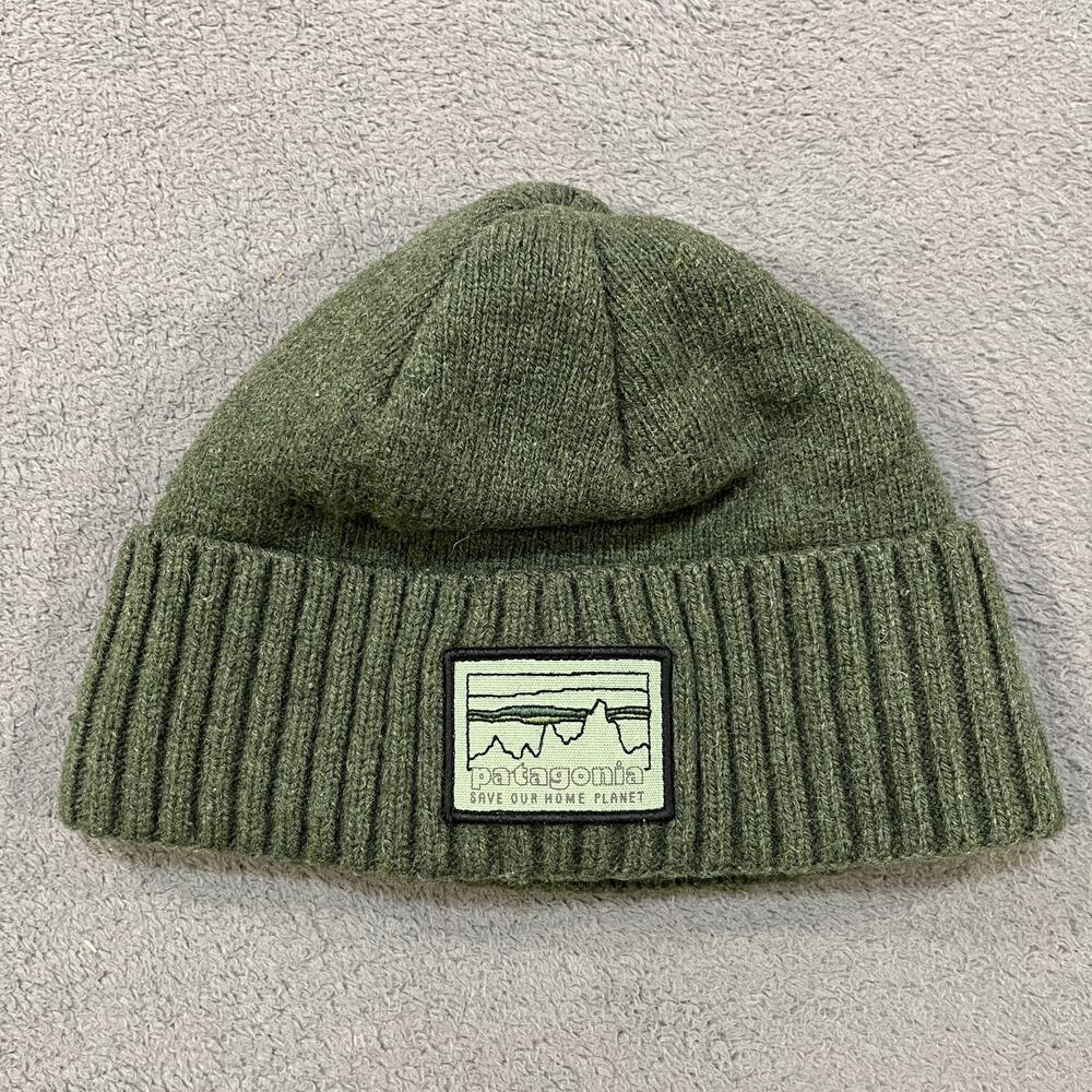 Patagonia Brodeo Beanie Olive Green Cuffed Wool Blend Knit Hat Unisex One Size